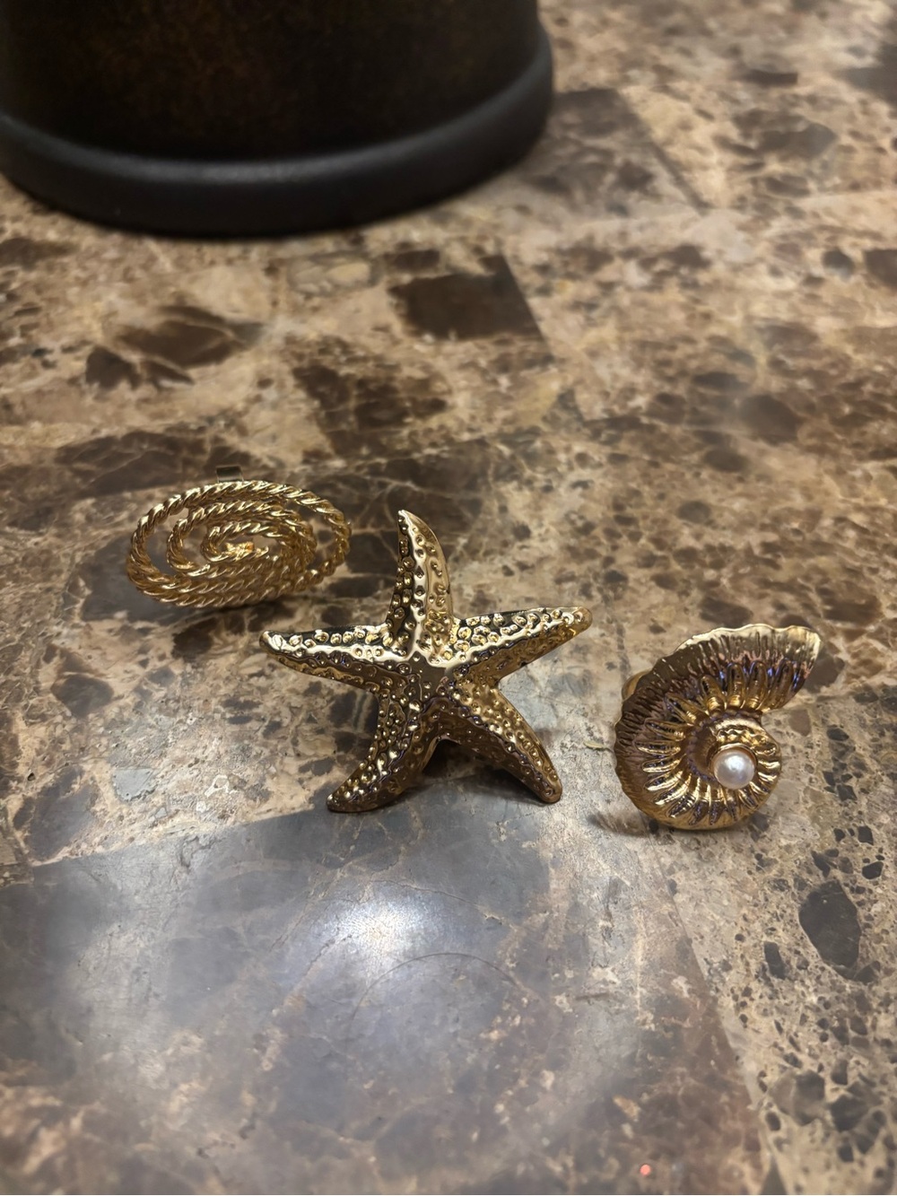 Gold Nautical Starfish & Shell Ring Set